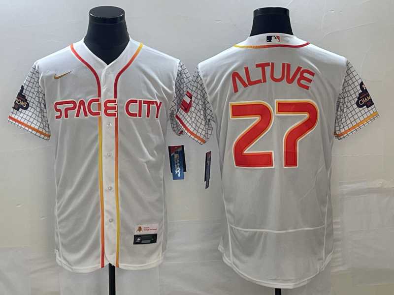 Mens Houston Astros #27 Jose Altuve Number White 2023 City Connect Flex Base Stitched Jersey